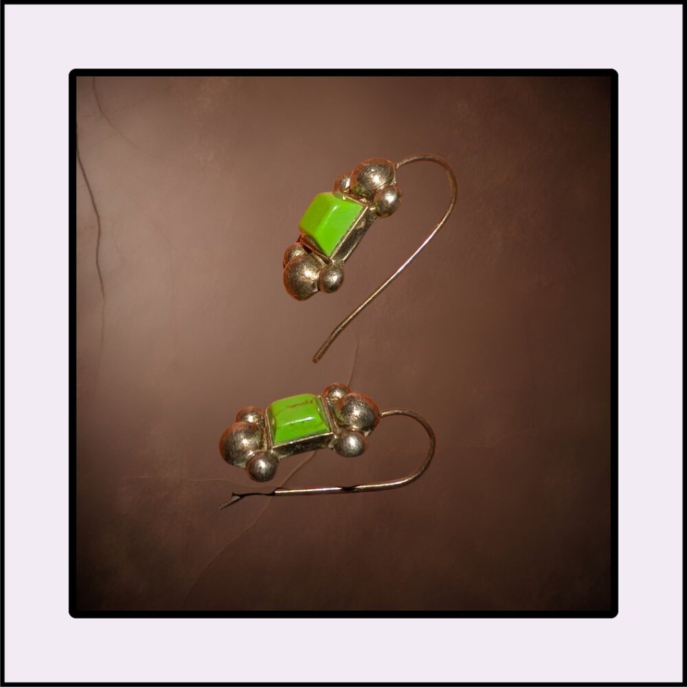 .925 Silver and Green Stone Hook Earrings